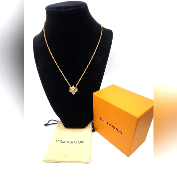 EUC Louis Vuitton Crystal Essential Glory LV Necklace Gold - Picture 1 of 5